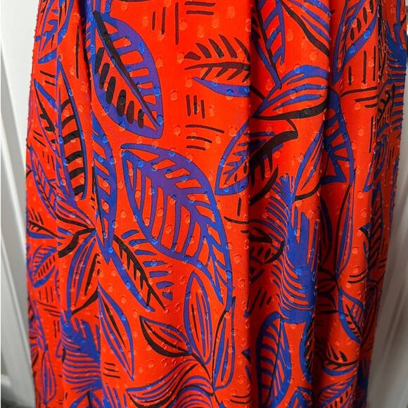 ALEXIS Sundress Size S in Red Orange and Blue Leaves Asymmetrical Hem - Picture 2 of 5